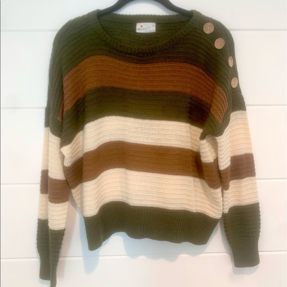 Green, Brown, Cream striped sweater - Picture 1 of 1
